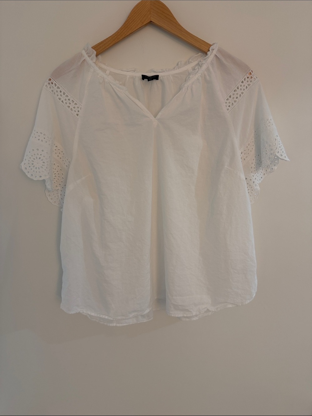 Talbots White Eyelet Flutter Sleeve Peasant Blouse Size XL Petite